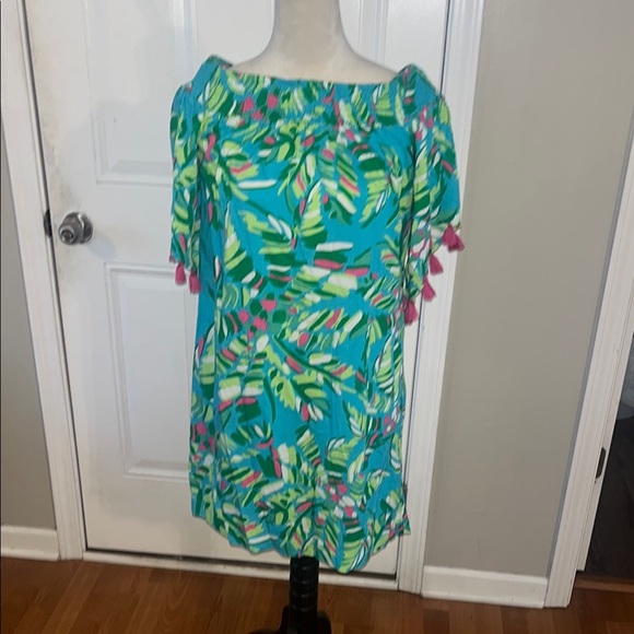 Escapada women’s Tropical Leaf Print Off-Shoulder dress size large - Picture 1 of 7